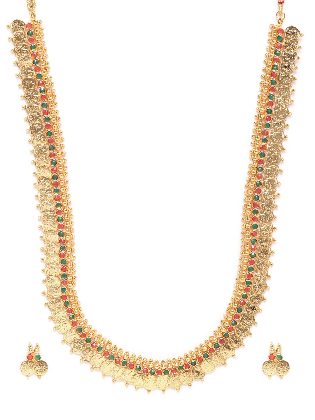 YouBella All Time Combo of Red Green Long Traditional Maharani Coin Jewellery Set and Red Green Coin Necklace Set